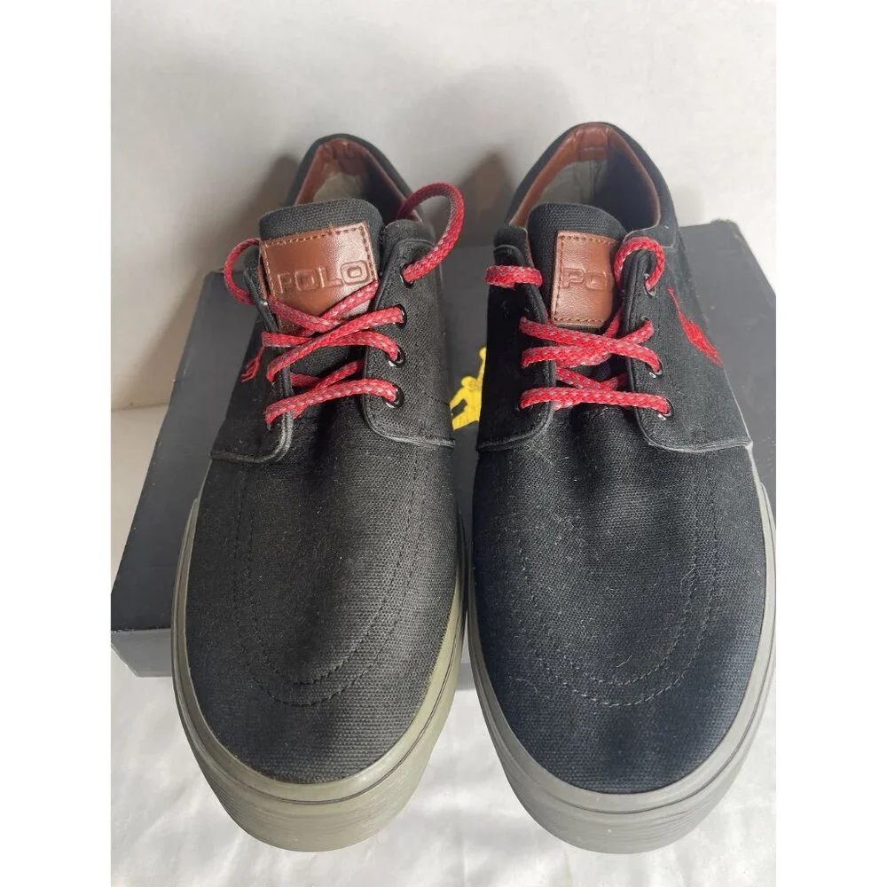 Polo Ralph Lauren‎ Men's 11.5D Faxon Low Sneaker Black/Red Lace Up Comfort Shoes